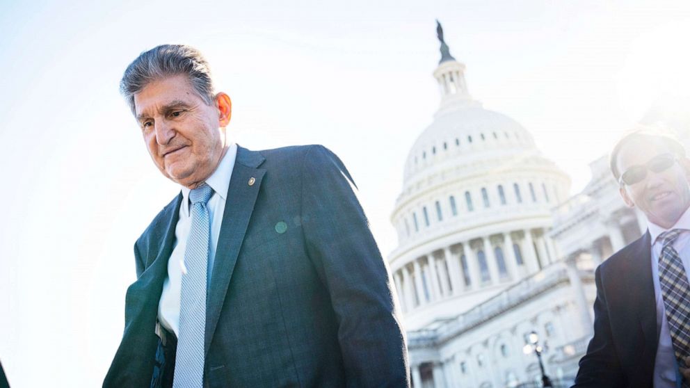 PHOTO: Sen. Joe Manchin leaves the Capitol after a vote Oct. 27, 2021.