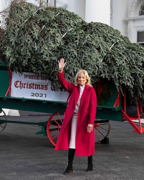 jill biden christmas dress accepts White House tree Christmas party