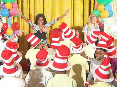 VIDEO: First Lady shakes, shimmies and twirls with mini Cats in the Hat.