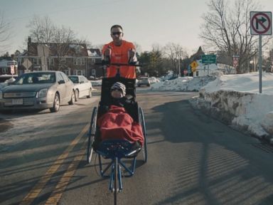 VIDEO: Alosha O'Brien, 30, will be pushed 26.2 miles for his second Boston Marathon.