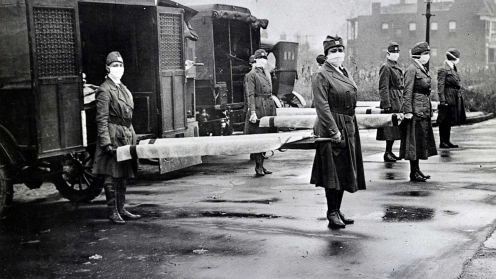 PHOTO: Red Cross Motor Corps are on duty during the Spanish Influenza epidemic in St. Louis in 1918.