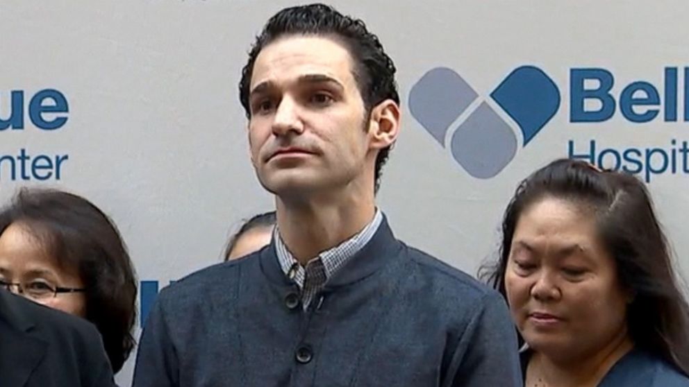 PHOTO: Dr. Craig Spencer is pictured being discharged from New York City's Bellevue Hospital, free of Ebola, on Nov. 11, 2014. 