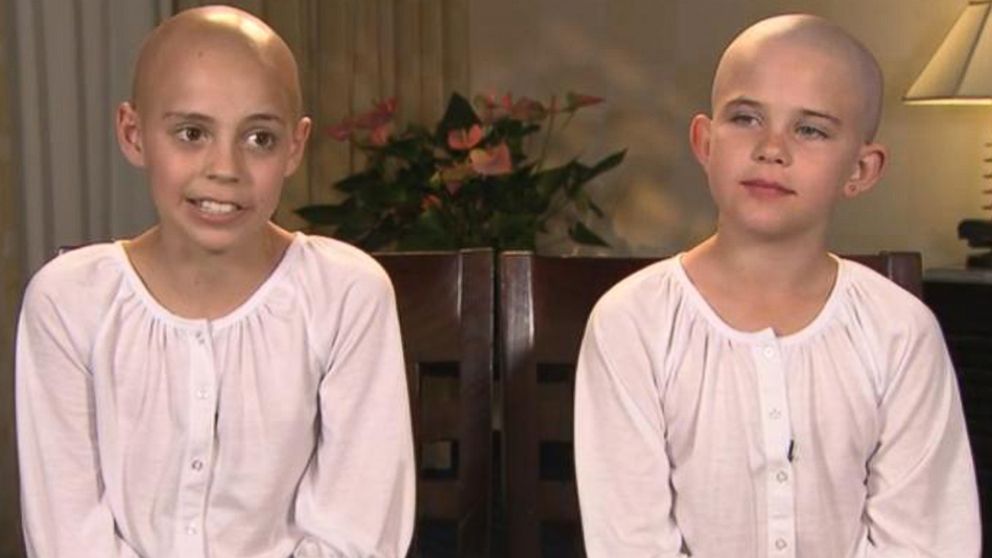PHOTO: Kamryn Renfro, right, was not allowed in the classroom when she showed up with a bald head to support her friend, 11-year-old Delaney Clements, who lost her hair because of chemotherapy while battling a rare childhood cancer.