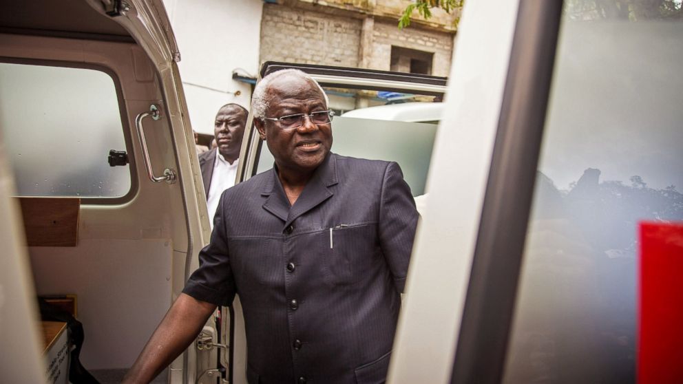 Sierra Leone's president Ernest Bai Koroma inspects an ambulance, one of five donated by the U.S. to help combat the Ebola virus in the city of Freetown, Sierra Leone, Sept. 10, 2014. 