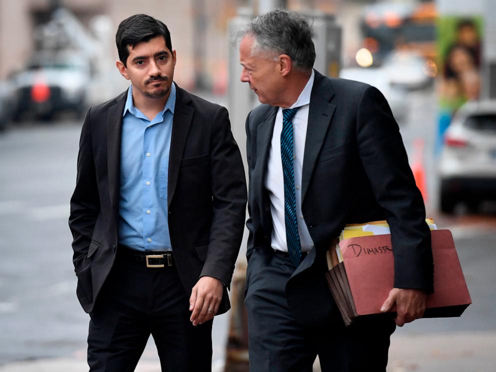 PHOTO: In this Nov. 1, 2022 file photo Former State Rep. Michael DiMassa, left, arrives at US District Court in Hartford with his attorney John Gulash.