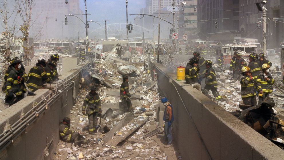 PHOTO: New York Firefighters amid the rubble of the World Trade Centre following the 9/11 attacks. 
