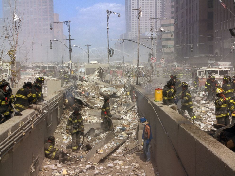 PHOTO: New York Firefighters amid the rubble of the World Trade Centre following the 9/11 attacks.