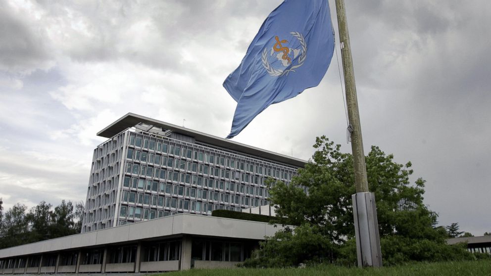 The flag of the World Health Organization (WHO) flies in front of the WHO headquarters in Geneva.