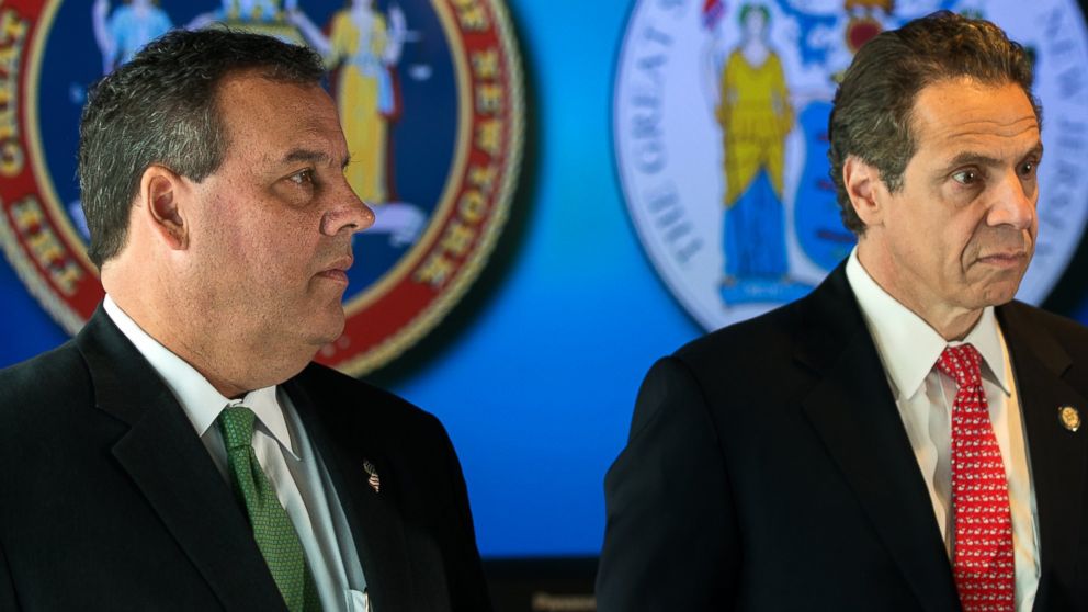 N.J. Gov. Chris Christie, left, and N.Y. Gov. Andrew Cuomo, right, are pictured on Sept. 24, 2014 in New York City.