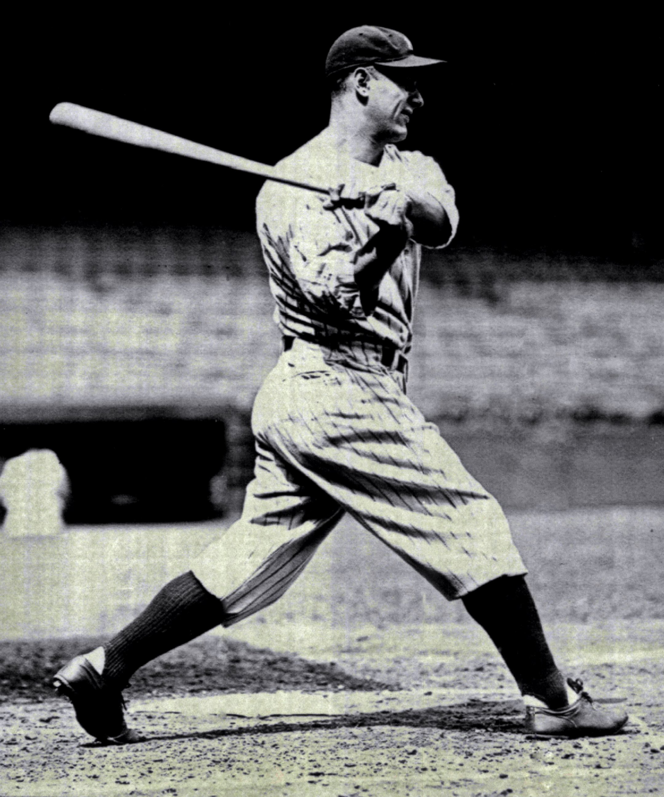 PHOTO: New York Yankees first baseman Lou Gehrig swings at Yankee Stadium on Sept. 16, 1932 in the Bronx borough of New York City.
