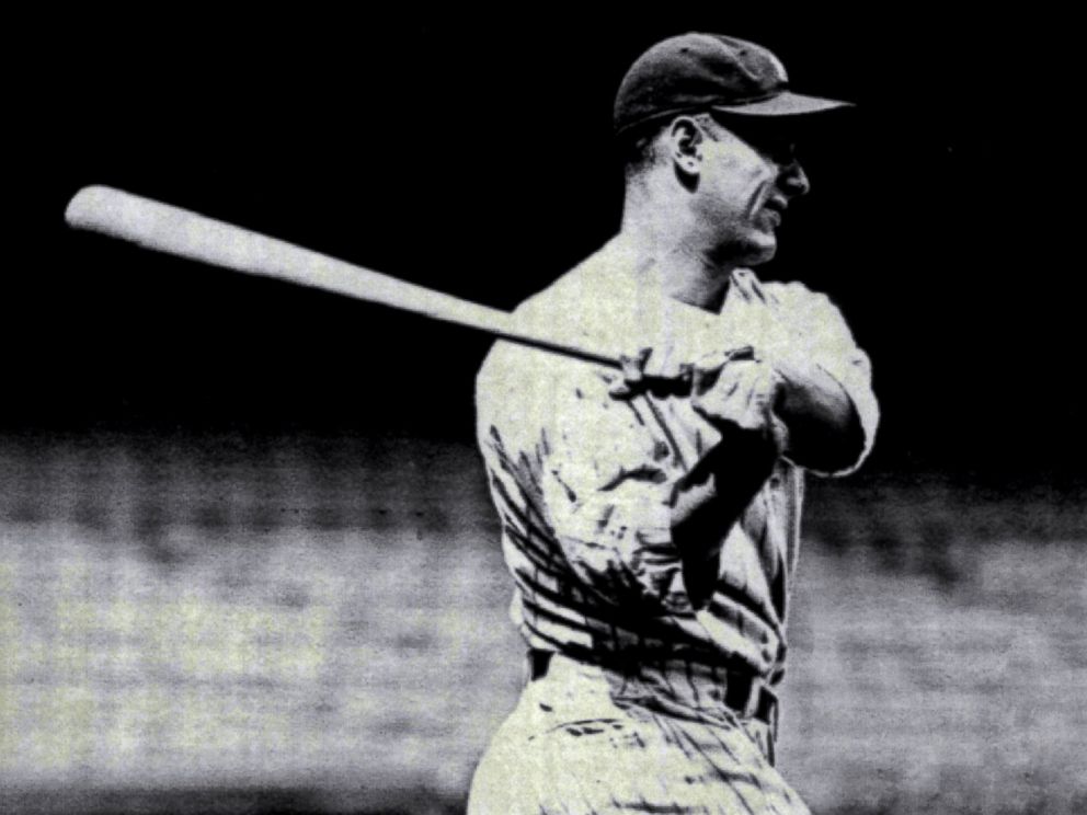 PHOTO: New York Yankees first baseman Lou Gehrig swings at Yankee Stadium on Sept. 16, 1932 in the Bronx borough of New York City.