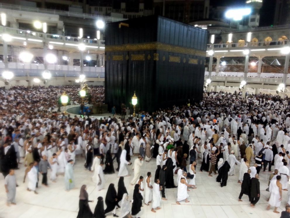 PHOTO: Muslim pilgrims circle counterclockwise Islam's holiest shrine, the Kaaba, in the Grand Mosque in the Muslim holy city of Mecca under the heavy rain in Saudi Arabia on May 8, 2014.