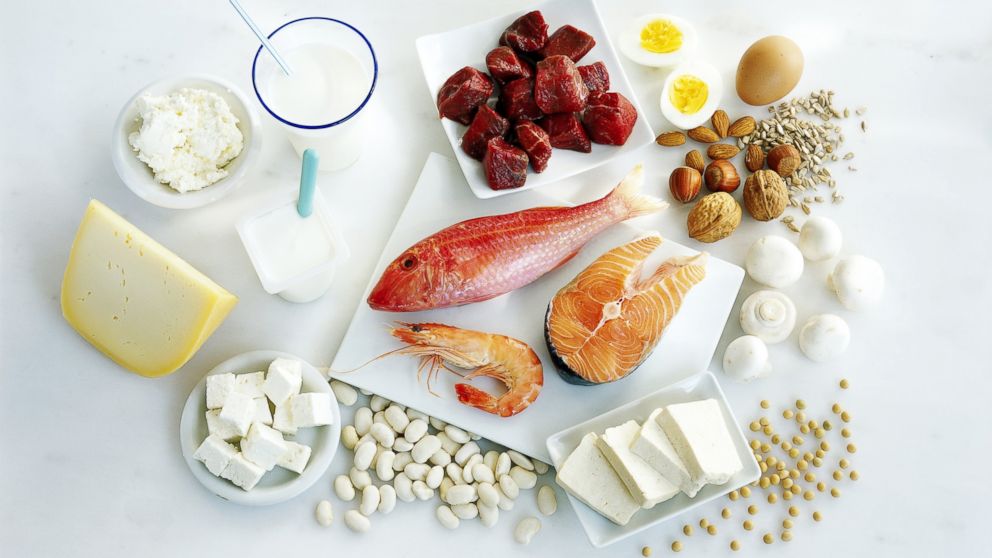 A selection of foods rich in protein is shown in this stock photo.