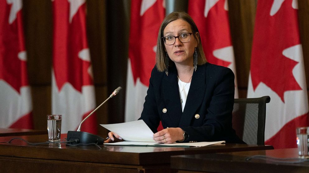 PHOTO: Karina Gould, Canada's families, children and social development minister, during a news conference in Ottawa, Ontario, Canada on April 19, 2023.
