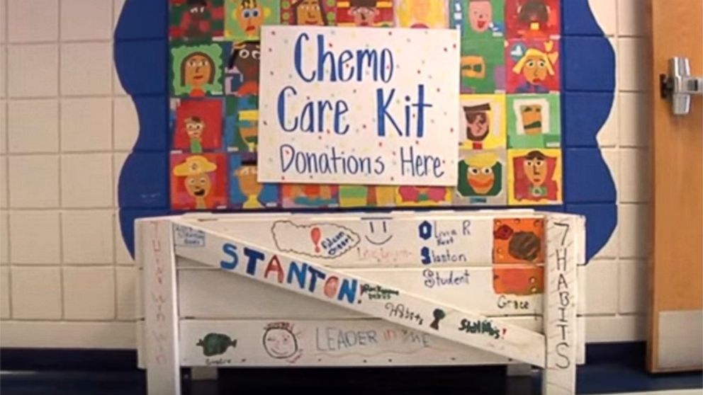 Madeline Domain started program to help kids with cancer. The donation drop box in the school.