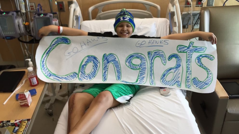 Children's hospital patients show their Seattle Seahawks pride.