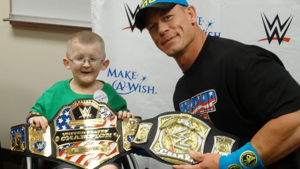 Giovanni Hamilton, 7, meets his idol, WWE star John Cena.