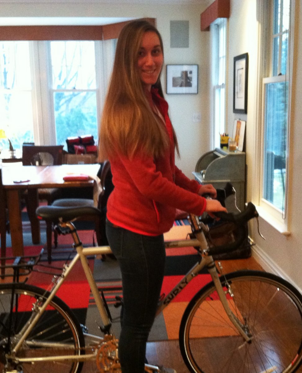 PHOTO: Merritt Levitan with the bike for her Overland trip.