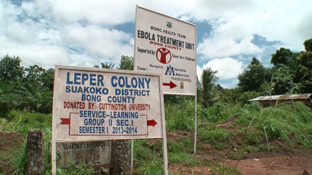 PHOTO: A sign shows that the Bong County Ebola Treatment Unit was formerly a leper colony.