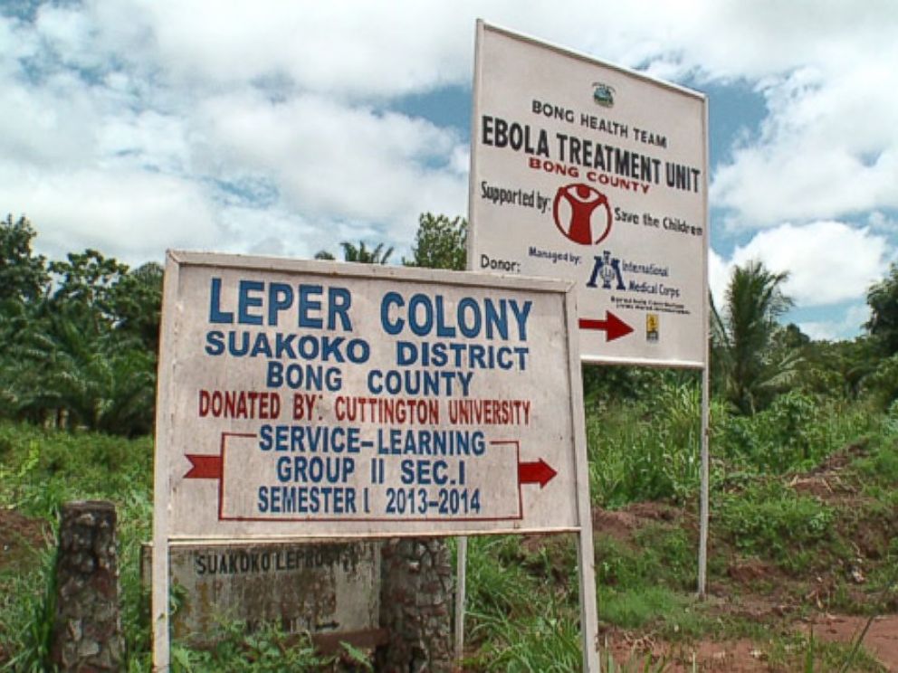PHOTO: A sign shows that the Bong County Ebola Treatment Unit was formerly a leper colony.