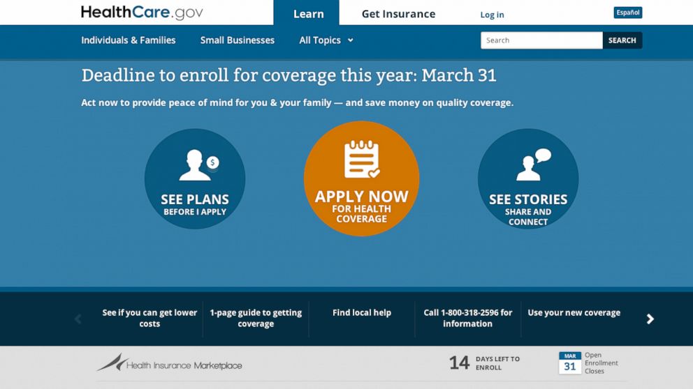 The deadline to sign up for health insurance is March 31, 2014.