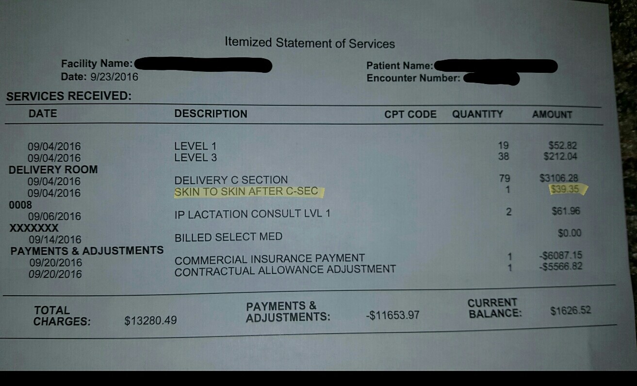 PHOTO: Ryan Grassley, of Spanish Fork, Utah, posted a hospital bill online showing he and his wife, Lidia, were charged $39.35 charge for skin-to-skin time after the birth of their son, Samuel.