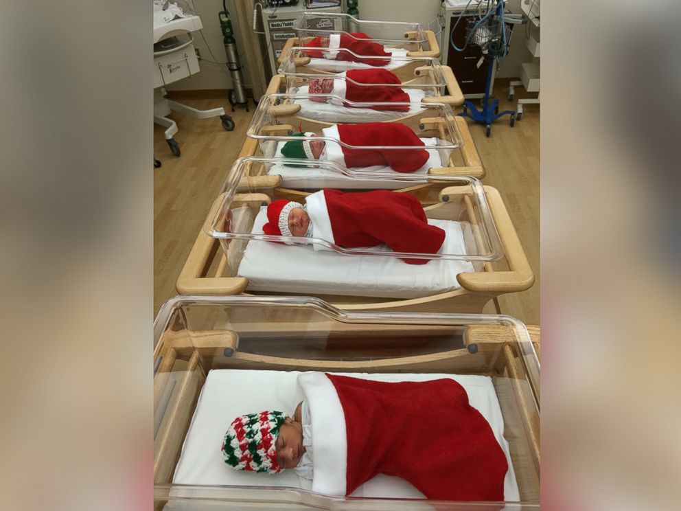 PHOTO: Newborn babies fit nicely into Christmas stockings and hats at the Magee-Women's Hospital at the University of Pittsburgh Medical Center.