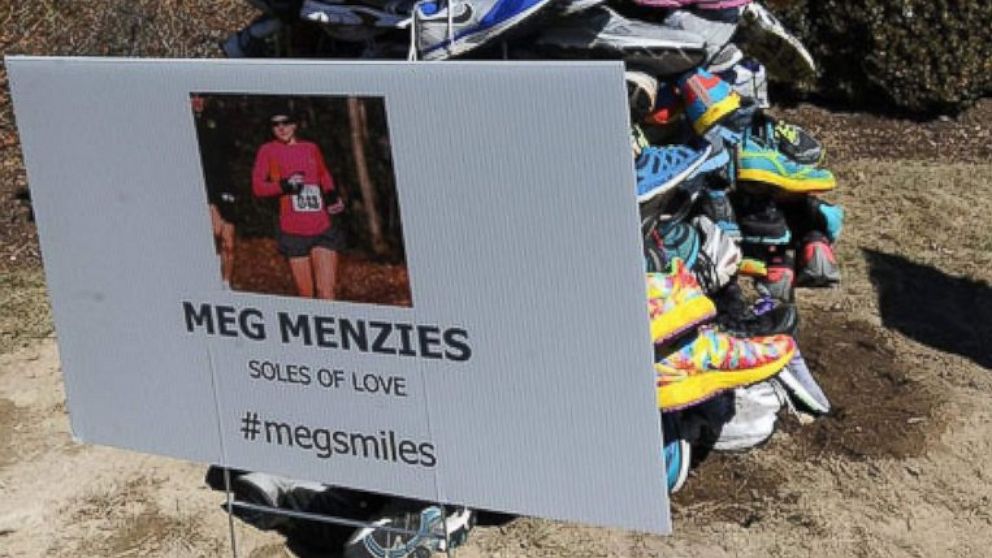 PHOTO: A sneaker tree in memory of Meg Menzies, in Hopkinton, Mass.