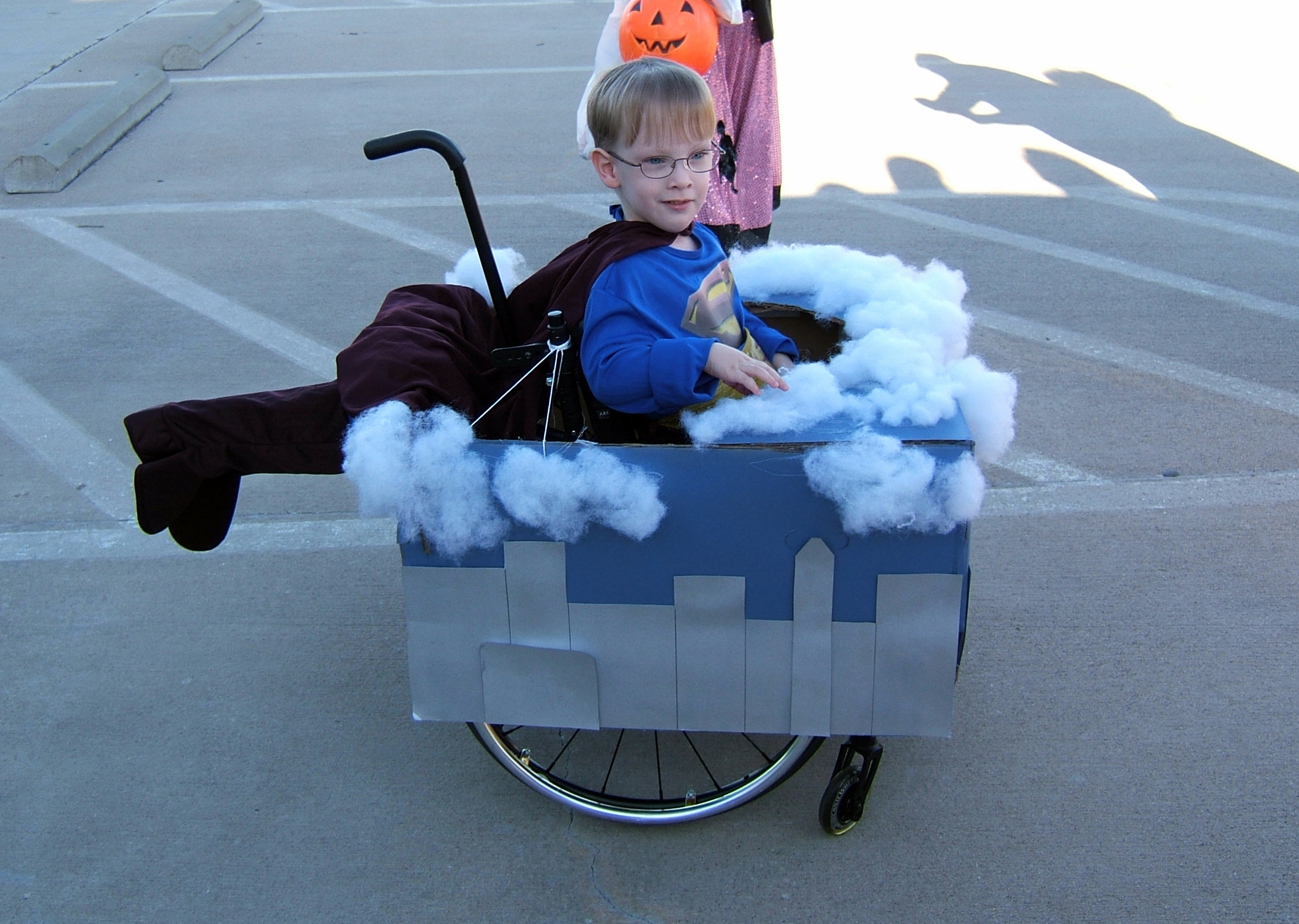 PHOTO: Caleb McLelland is pictured here at age 4 as "Superman flying through the clouds" in a wheelchair costume designed by his mother Cassie McLelland for Halloween 2009. 