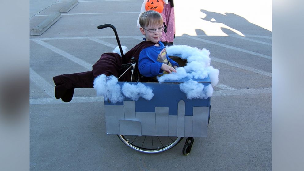 PHOTO: Caleb McLelland is pictured here at age 4 as "Superman flying through the clouds" in a wheelchair costume designed by his mother Cassie McLelland for Halloween 2009. 