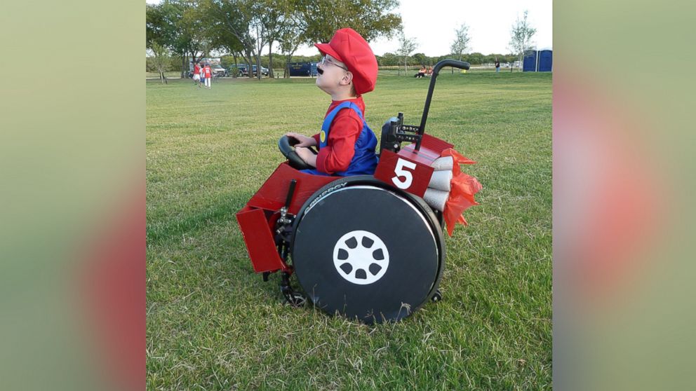 PHOTO: Caleb McLelland is pictured here at age 5 as Mario in a "MarioKart" wheelchair designed by his mother Cassie McLelland for Halloween 2010. 