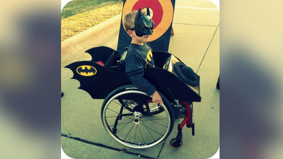PHOTO: Caleb McLelland is pictured here at age 6 as Batman in a "Batmobile" wheelchair designed by his mother Cassie McLelland for Halloween 2011. 
