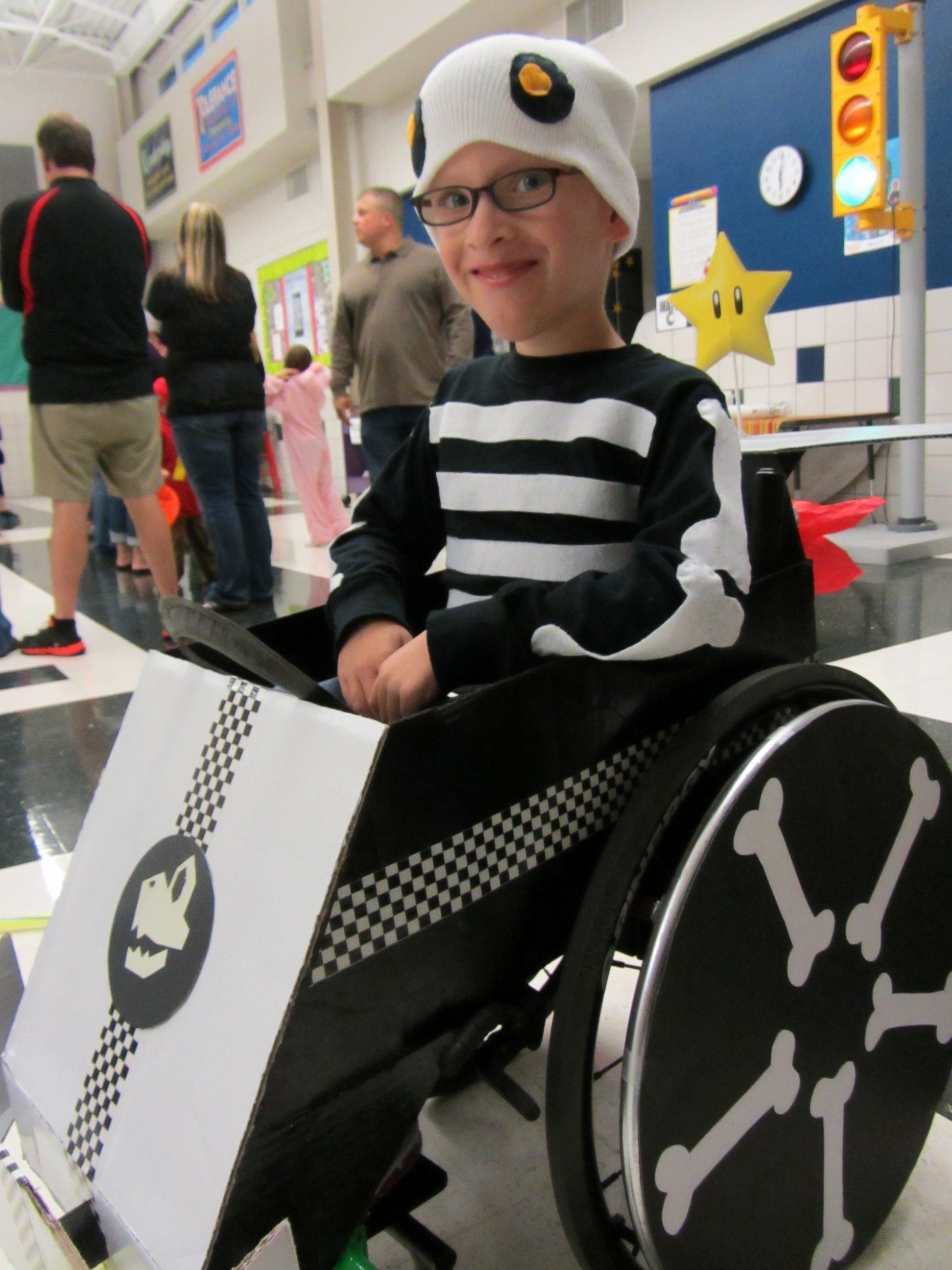 PHOTO: Caleb McLelland is pictured here at age 7 as Dry Bones in a "MarioKart" wheelchair designed by his mother Cassie McLelland for Halloween 2012. 