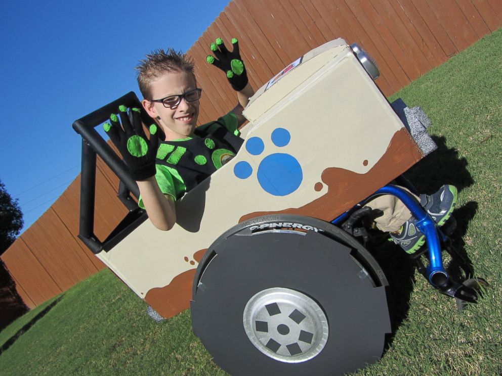 PHOTO: Caleb McLelland is pictured here at age 9 as a Kratt "Brother" driving a "Createrra" wheelchair designed by his mother Cassie McLelland for Halloween 2014. 