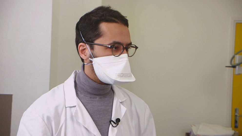 PHOTO: Dr. Hakim Benkhatar, an ear, nose and throat specialist at the Centre Hospitalier de Versaille, talks to ABC News about the effects of anosmia on COVID-19 patients. 