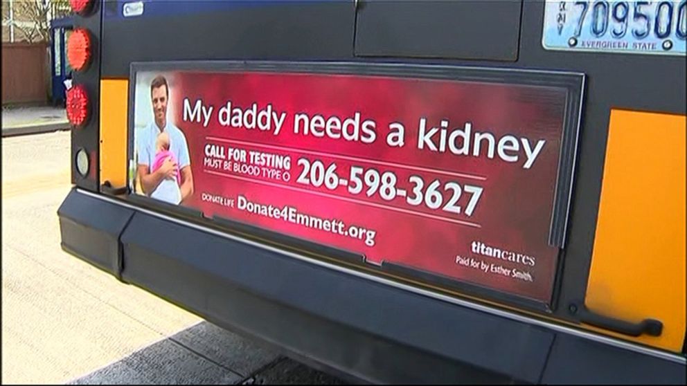 Emmett Smith has taken his search for a kidney donor to buses in Renton, Washington.