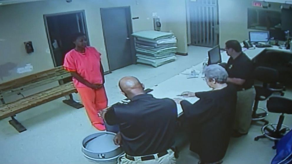 This video still shows Sandra Bland in jail.