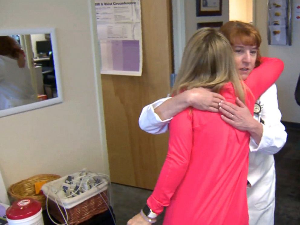PHOTO: Kristen Patton hugs her physician Dr. Mary Beth Cishek, who treated her.