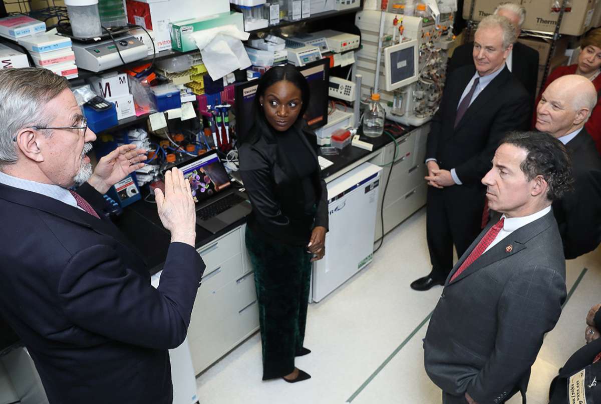 PHOTO: Vaccine Research Center director Dr. Barney Graham and Dr. Kizzmekia Corbett, discuss research on the coronavirus vaccine with several legislators from Maryland. 