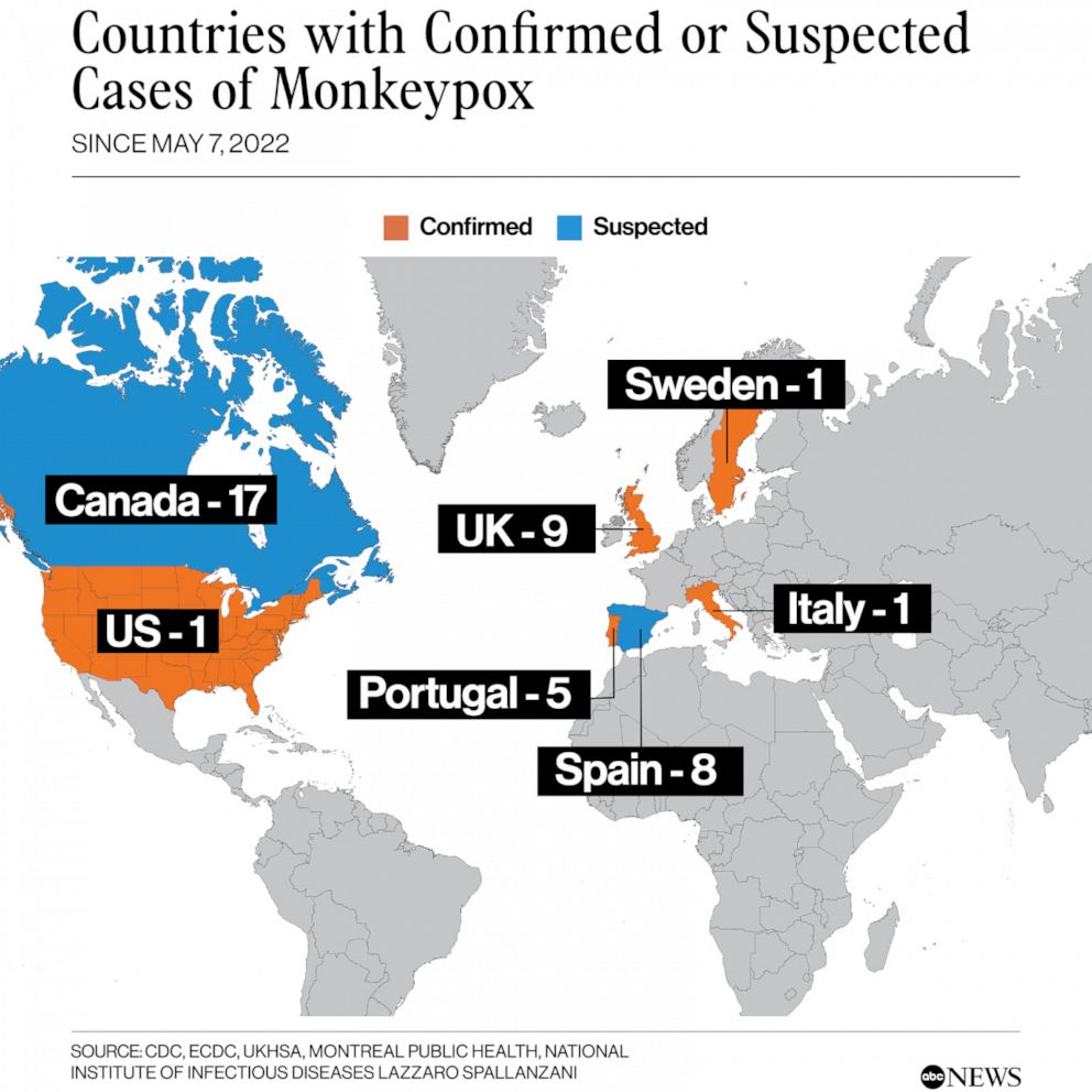 PHOTO: Countries with confirmed or suspected cases of monkeypox