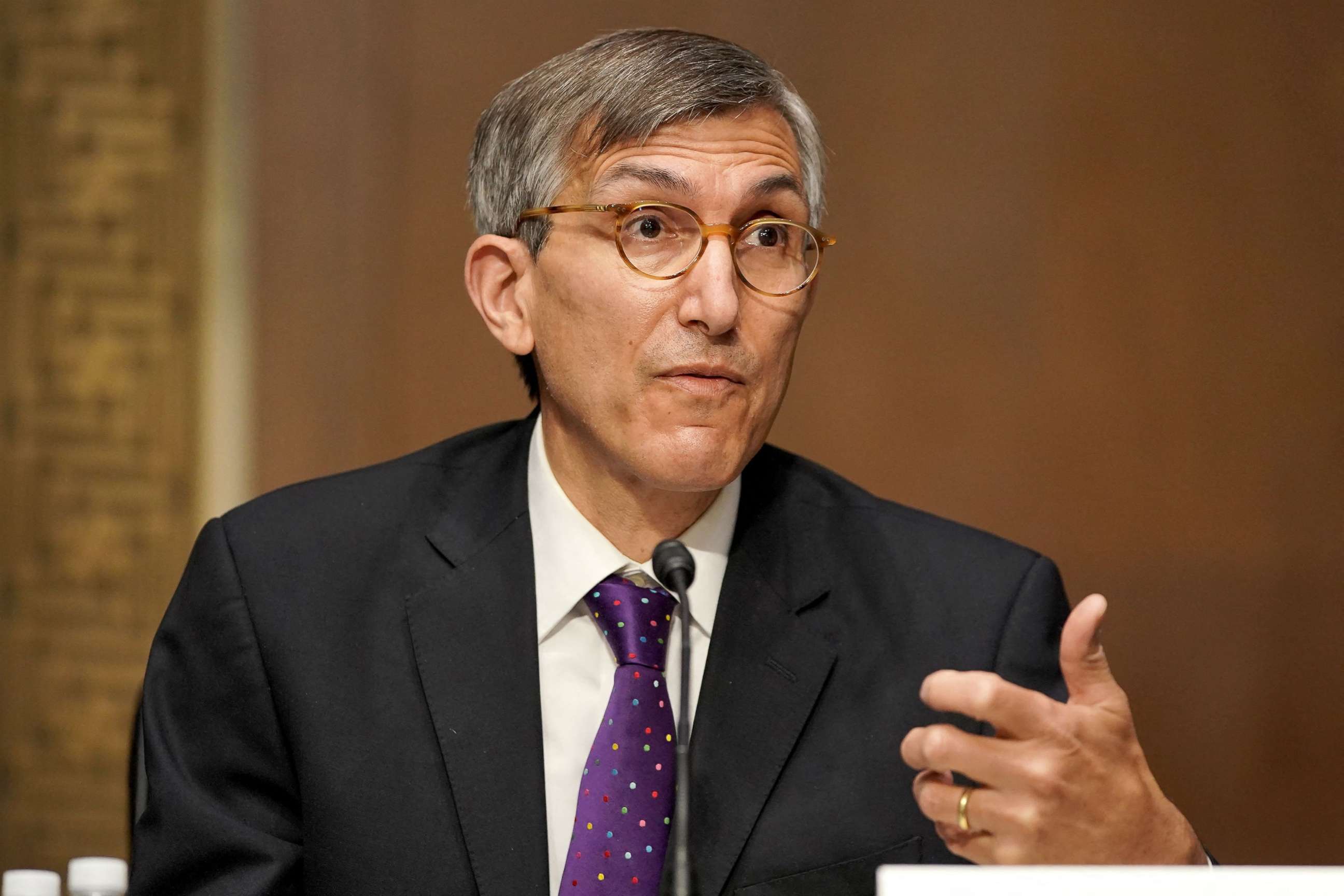 PHOTO: Dr. Peter Marks, Director of the Center for Biologics Evaluation and Research within the Food and Drug Administration answers a question at a Committee hearing to discuss the on-going federal response to COVID-19, May 11, 2021, at the Capitol.