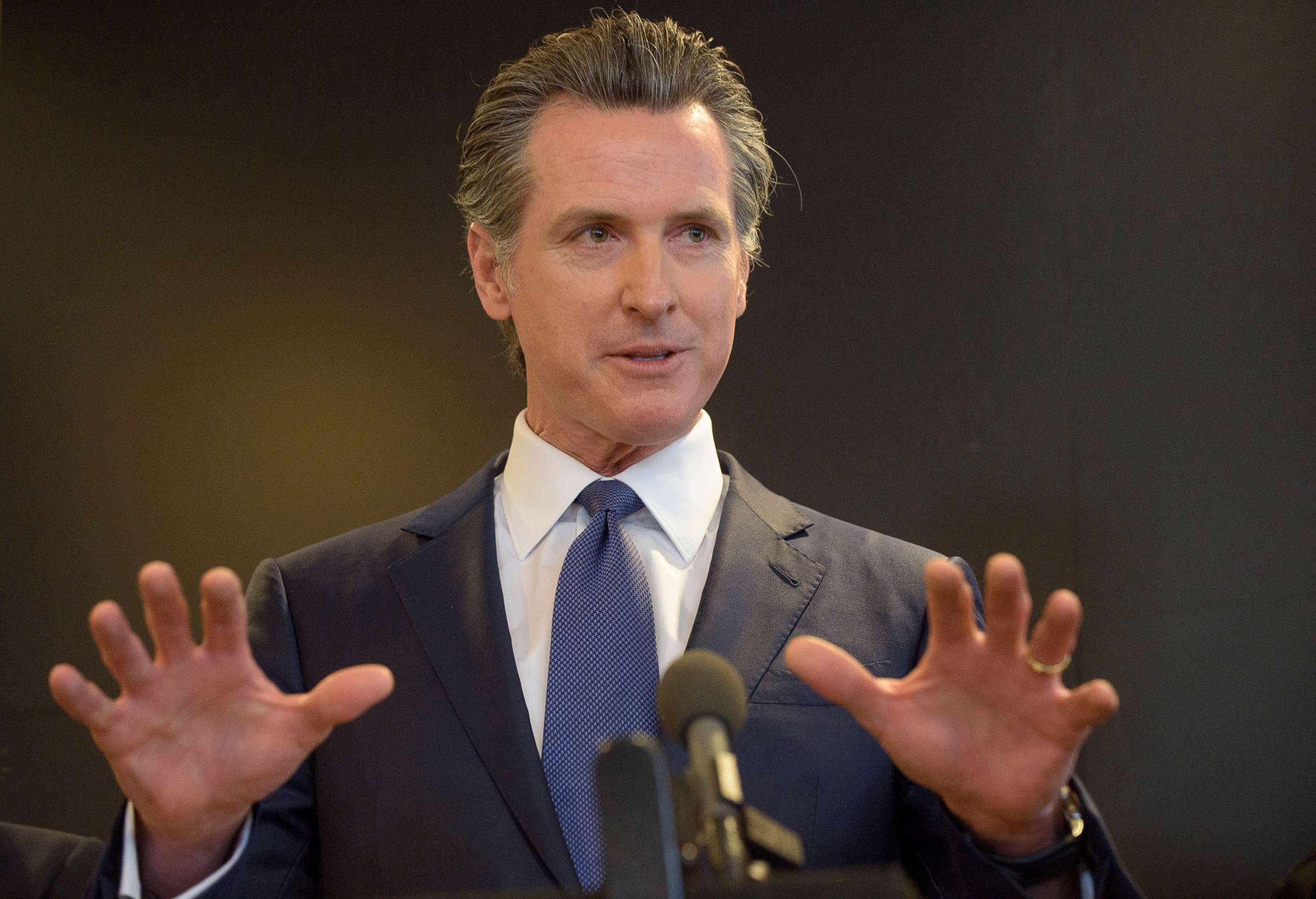 PHOTO: California Governor Gavin Newsom speaks to members of the press at a news conference in Sacramento, Calif., Feb. 27, 2020.