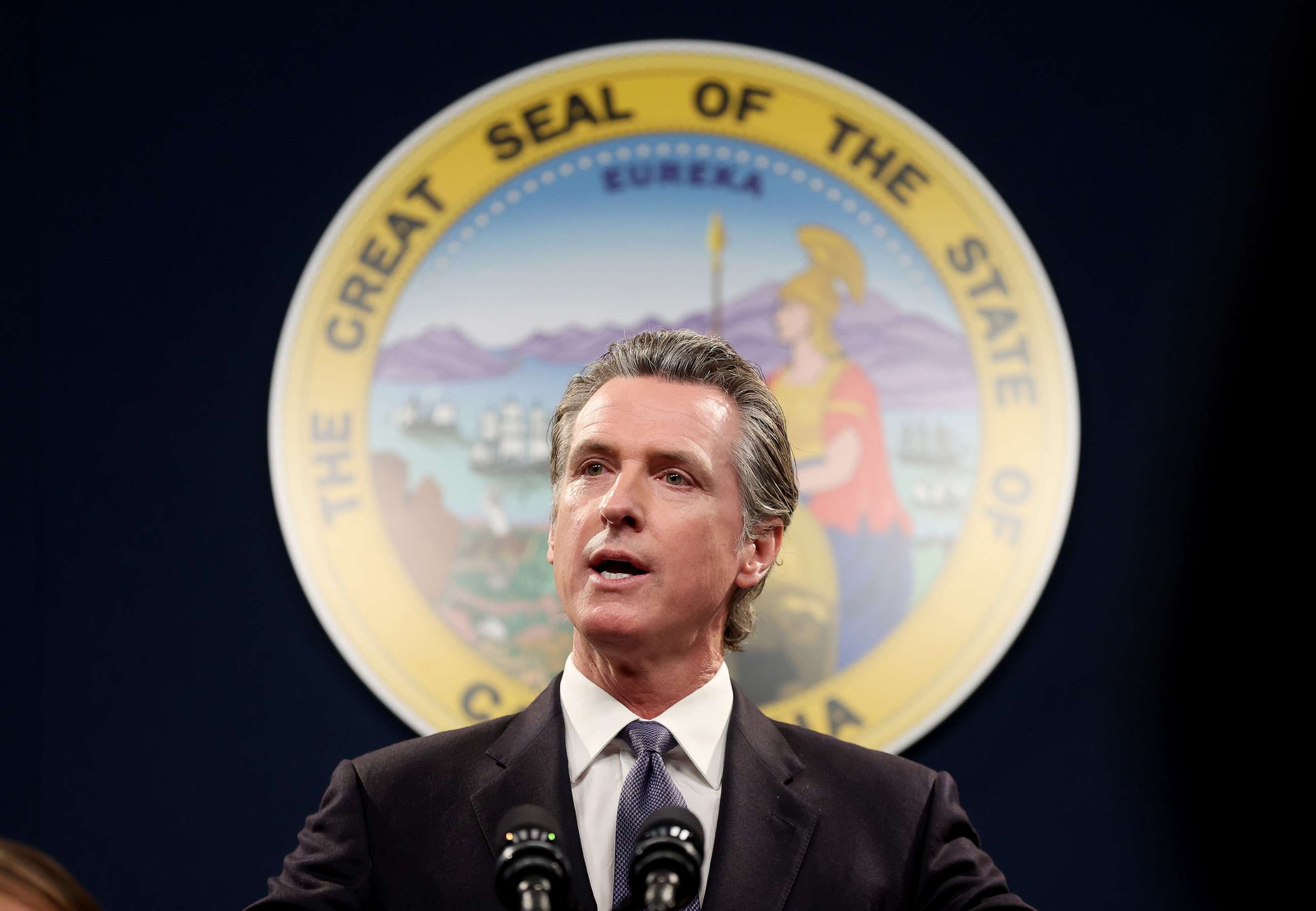 PHOTO: California Gov. Gavin Newsom speaks during a press conference, Feb. 1, 2023, in Sacramento, Calif.