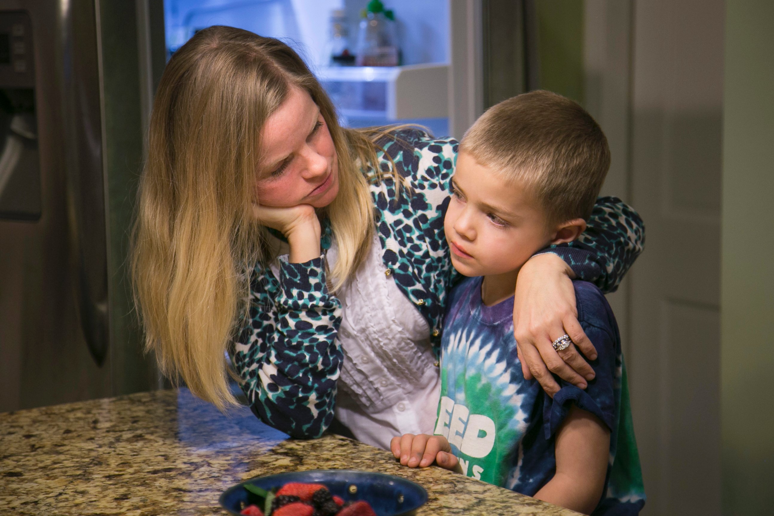 PHOTO: Jodi Krawitt holds her son Rhett in their home in Corte Madera, Calif. Jan. 28, 2015. Rhett is recovering from leukemia and his father is concerned his child could succumb to an outbreak of measles at his Northern California school. 