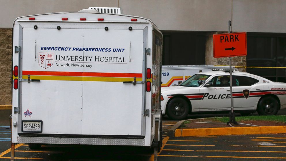 PHOTO: A University Hospital Emergency Preparedness Unit vehicle is seen where a person was being checked for Ebola at University Hospital in Newark, N.J., Oct. 22, 2014.
