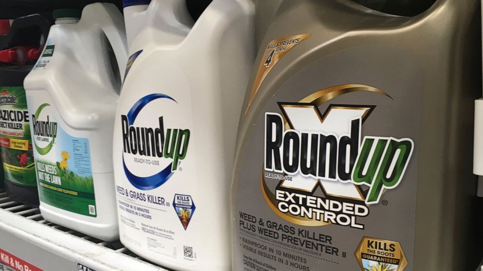 FILE - In this Feb. 24, 2019, file photo, containers of Roundup are displayed on a store shelf in San Francisco. The Environmental Protection Agency is reaffirming that a popular weed killer is safe for users, even as legal claims mount from people w