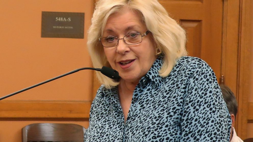 Mary Kay Culp, executive director of the anti-abortion group Kansans for Life, speaks to a legislative study committee, Tuesday, Oct. 1, 2019, at the Statehouse in Topeka, Kansas. The committee is considering whether lawmakers should propose an amend