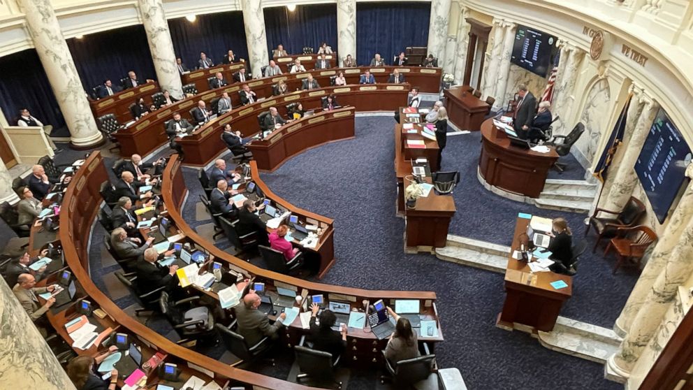 The Idaho House of Representative voted to approve a Texas-styled bill banning abortions after six weeks of pregnancy by allowing potential family members to sue a doctor who performs one, on Monday, March 14, 2022, at the Statehouse in Boise, Idaho.