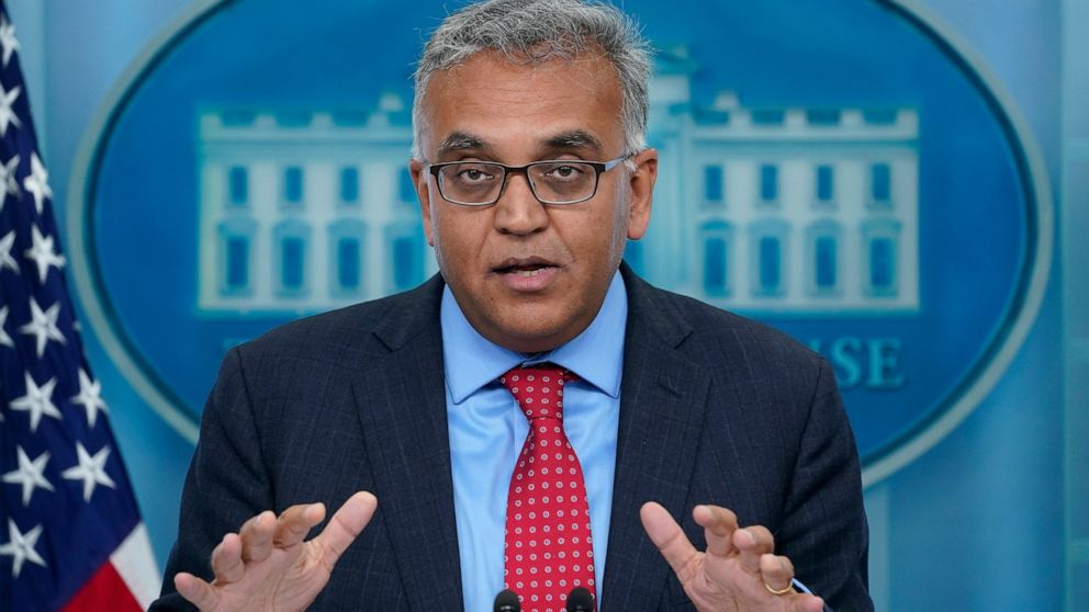 FILE - White House COVID-19 Response Coordinator Dr. Ashish Jha speaks during the daily briefing at the White House in Washington, April 26, 2022. The White House is planning for “dire” contingencies that could include rationing supplies of vaccines 