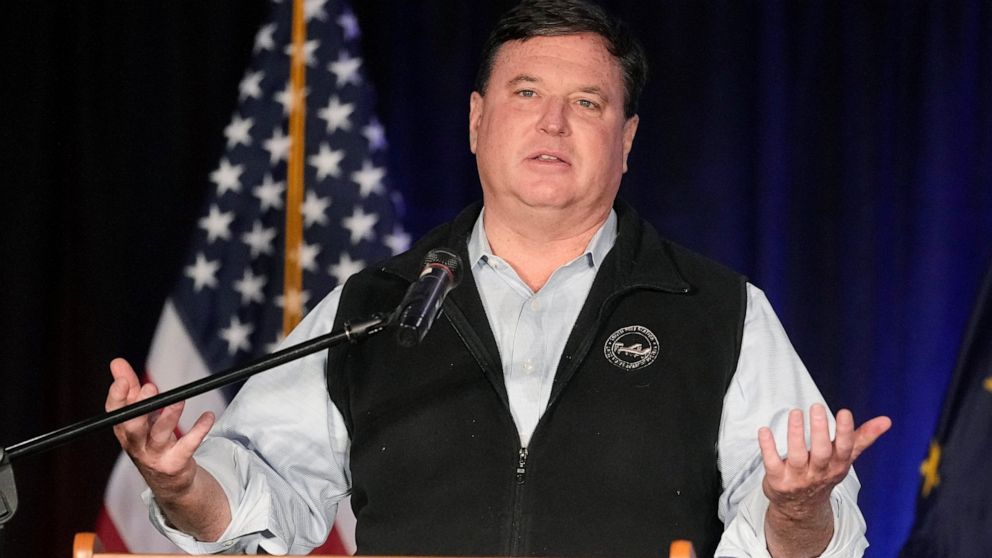 FILE - Indiana Attorney General Todd Rokita speaks during a watch party for Jennifer-Ruth Green, the Republican candidate for Indiana's 1st Congressional District, on Nov. 8, 2022, in Schererville, Ind. Rokita, Indiana's Republican attorney general, 